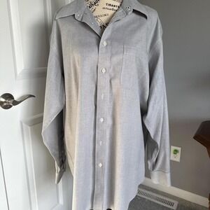 Paul Fredrick Mens 17 1/2-35 100 Percent Cotton Button Down Dress Shirt Grey